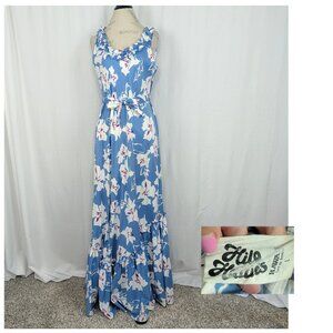 Vintage Hilo Hattie Dress Large Hawaiian Blue Floral